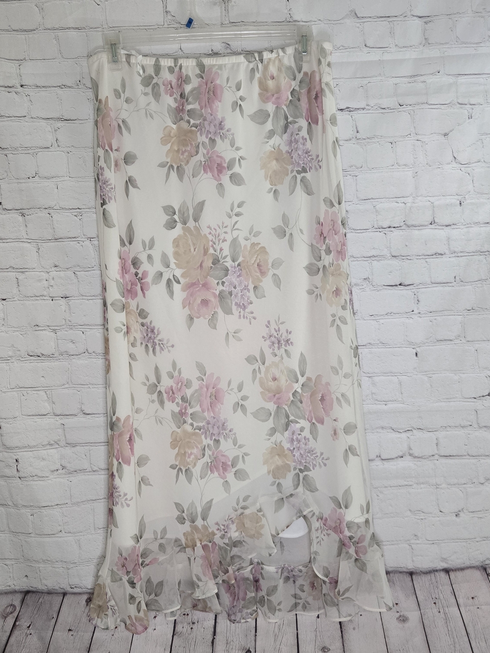 VTG JBS Ivory Victorian Floral Fairy CottageCore Asymmetrical chiffon skirt 16